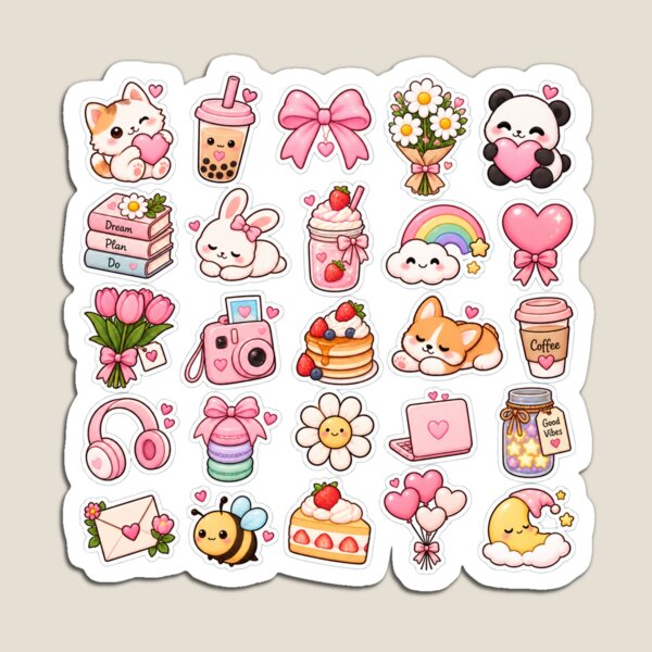 Item preview, Kawaii Pink Pastel Sticker Pack – Cute Animals, Boba & Cozy Aesthetic designed and sold by Aramdesing.