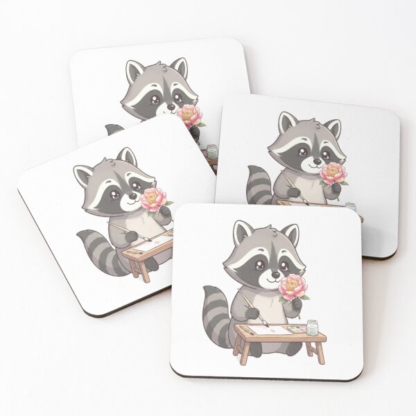 Item preview, Cute Raccoon Painting Pink Flower designed and sold by Ella_Sketch.