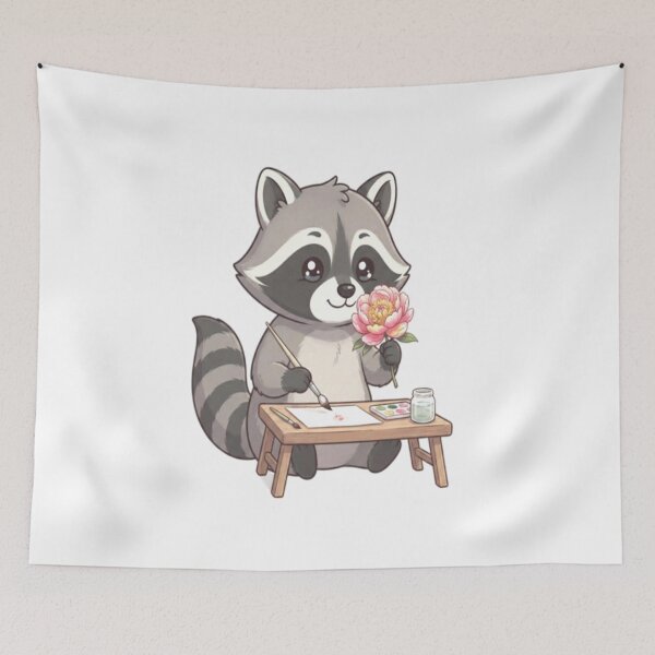 Item preview, Cute Raccoon Painting Pink Flower designed and sold by Ella_Sketch.