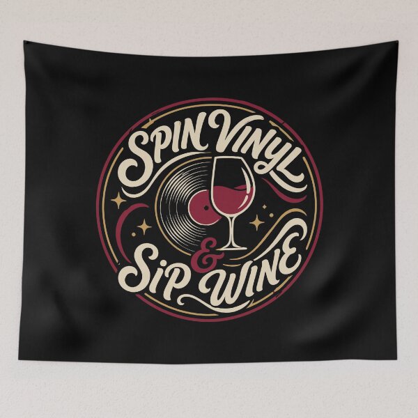 Item preview, Spin Vinyl And Sip Wine Retro Music Lover Typography designed and sold by RAS-77.