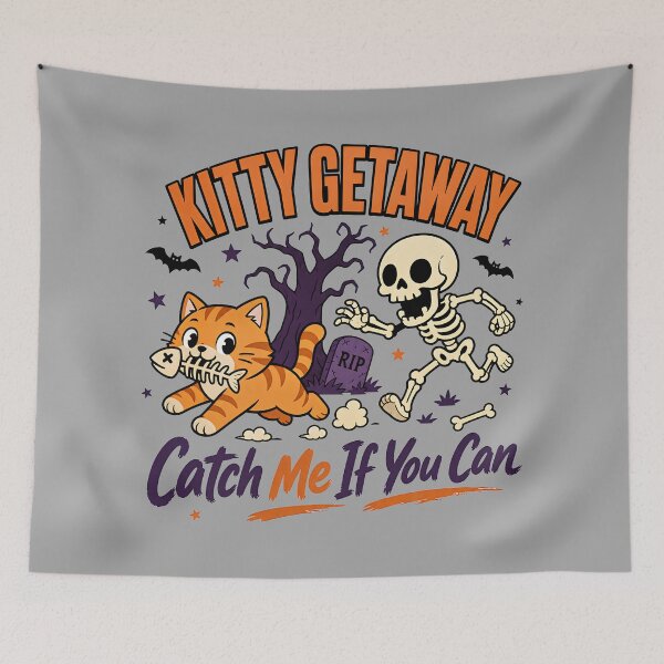 Item preview, Kitty Getaway Halloween | Skeleton Chase Cat Design designed and sold by MOCH- ART.
