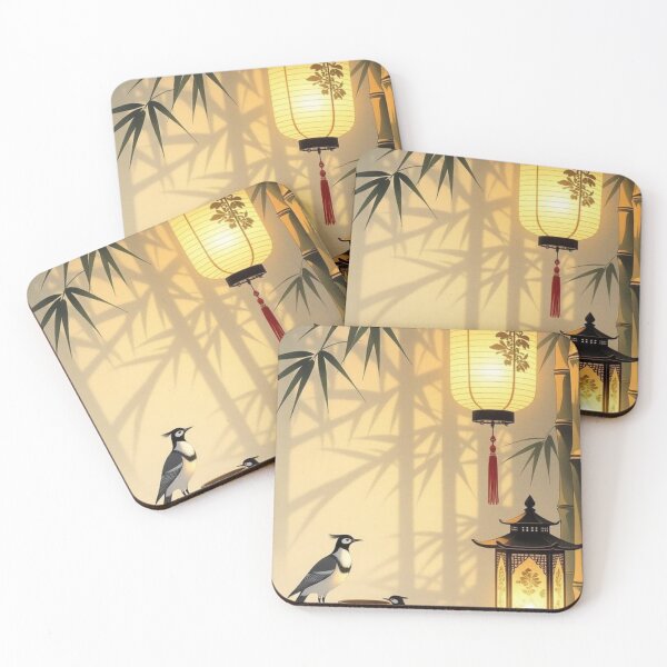 Item preview, Japanese Bamboo Garden Paper Lantern Asian Birds Tranquil Scene Art designed and sold by LYAN-STORE.