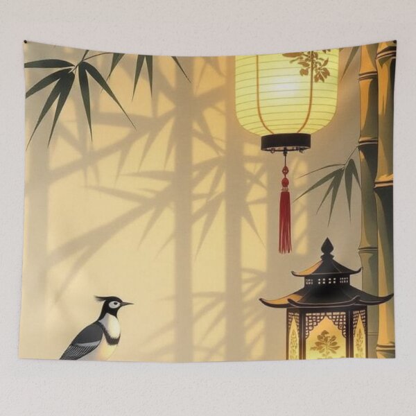Item preview, Japanese Bamboo Garden Paper Lantern Asian Birds Tranquil Scene Art designed and sold by LYAN-STORE.