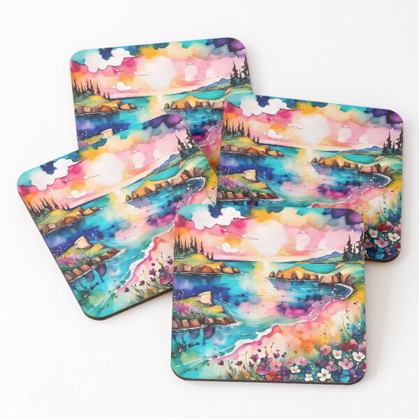 Item preview, Watercolor painting of coastal sunset designed and sold by Chi261.
