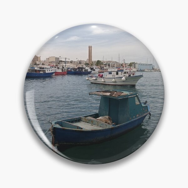 Item preview, Charming Historic Harbor of Monopoli - Rustic Blue Fishing Boat & Town Skyline designed and sold by EpicVistas.