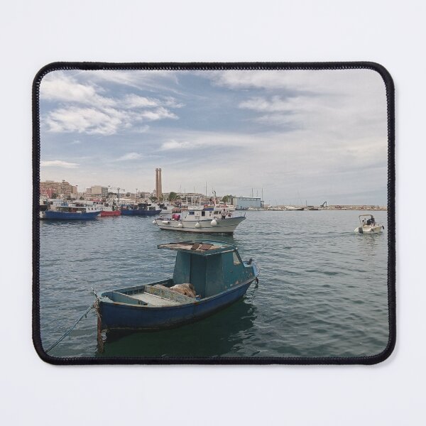 Item preview, Charming Historic Harbor of Monopoli - Rustic Blue Fishing Boat & Town Skyline designed and sold by EpicVistas.