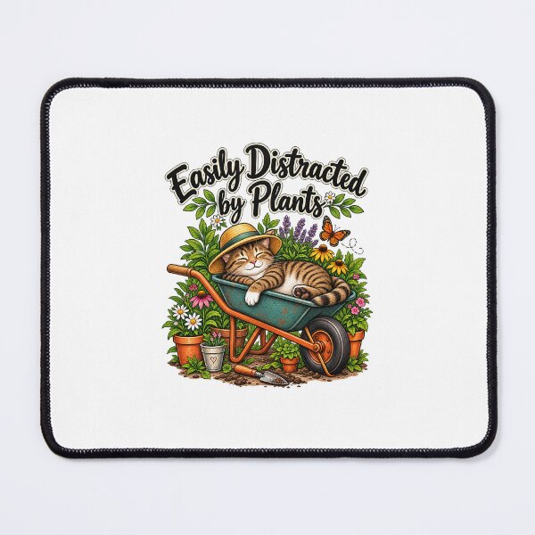 Item preview, Easily Distracted by Plants Funny Gardening Cat designed and sold by Peak Pop Studio..