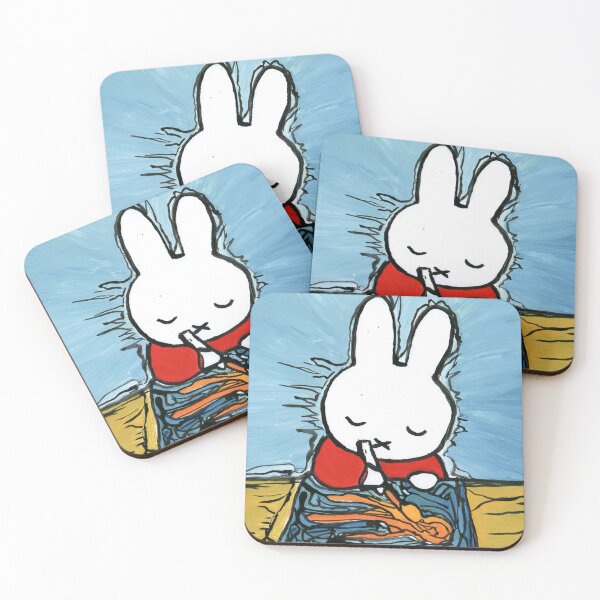 Item preview, Nijntje / Bunny creating Art – Satirical Expressionist Painting designed and sold by Dwaalhaas.com.