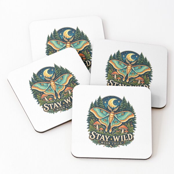 Item preview, Stay Wild Moon Child Celestial Moth Mushroom Forest Art designed and sold by Peak Pop Designs | Funny Gifts, Cozy Art & Cute Animals .