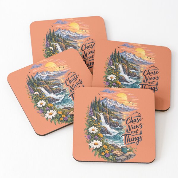 Item preview, Chase Views Not Things – Adventure Nature Mountain Sunset Hoodie & T-Shirt Design designed and sold by Elly-91.