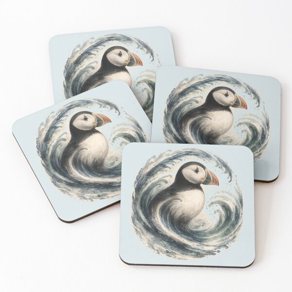 Item preview, Coastal Puffin Wave Art designed and sold by ChirpInc.