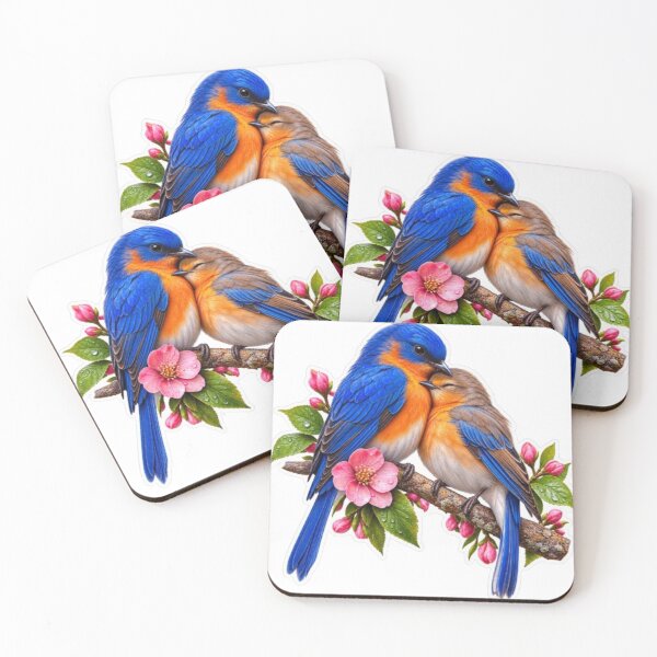 Item preview, Cuddling Eastern Bluebirds on Cherry Blossom Branch designed and sold by Snurly.