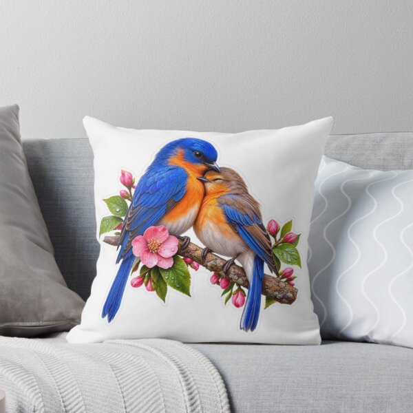 Item preview, Cuddling Eastern Bluebirds on Cherry Blossom Branch designed and sold by Snurly.