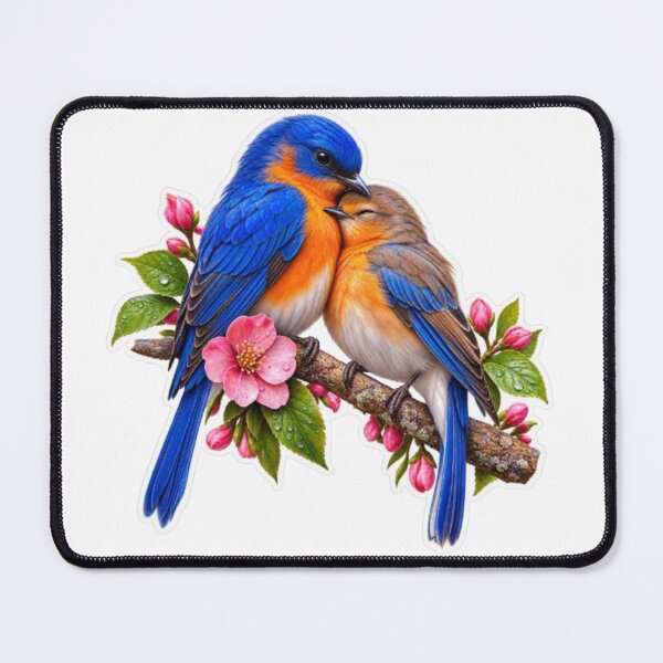 Item preview, Cuddling Eastern Bluebirds on Cherry Blossom Branch designed and sold by Snurly.