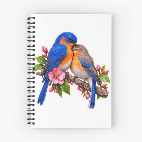 Item preview, Cuddling Eastern Bluebirds on Cherry Blossom Branch designed and sold by Snurly.