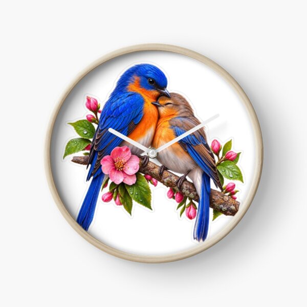 Item preview, Cuddling Eastern Bluebirds on Cherry Blossom Branch designed and sold by Snurly.
