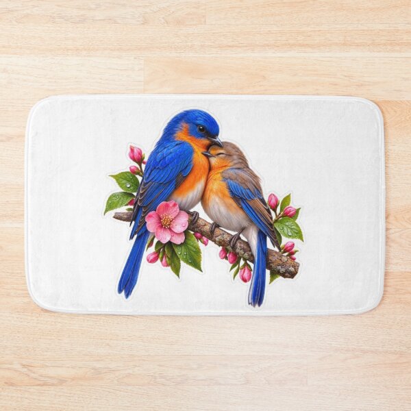 Item preview, Cuddling Eastern Bluebirds on Cherry Blossom Branch designed and sold by Snurly.
