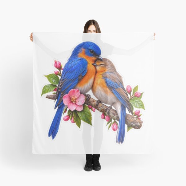 Item preview, Cuddling Eastern Bluebirds on Cherry Blossom Branch designed and sold by Snurly.
