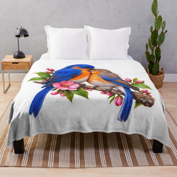 Item preview, Cuddling Eastern Bluebirds on Cherry Blossom Branch designed and sold by Snurly.