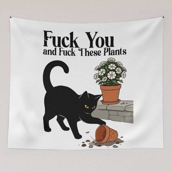 Item preview, Fuck You and Fuck These Plants Funny Naughty Black Cat designed and sold by PurrfectHome.