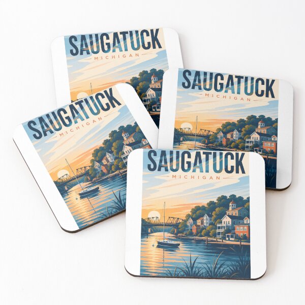 Artikelvorschau, Sonnenuntergang im Hafen von Saugatuck, Michigan, und Küste des Michigansees entworfen und verkauft von Aryabek.