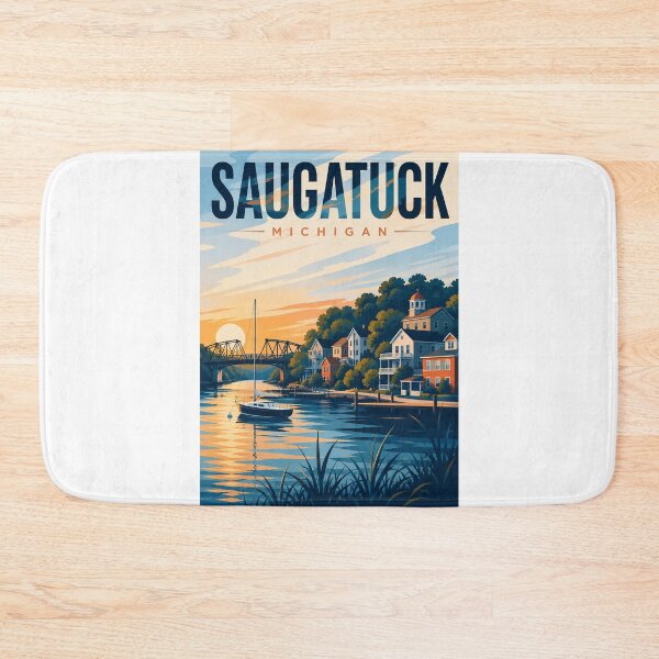Item preview, Saugatuck Michigan Harbor Sunset and Lake Michigan Coast designed and sold by Aryabek.