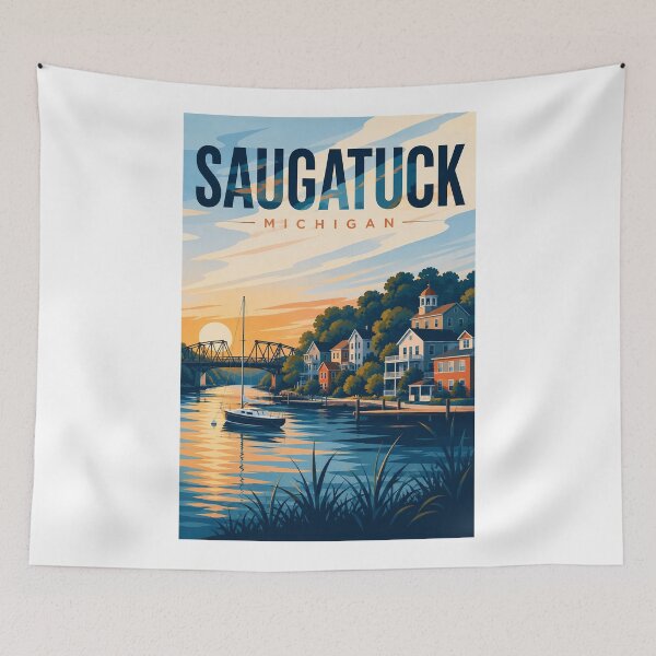 Item preview, Saugatuck Michigan Harbor Sunset and Lake Michigan Coast designed and sold by Aryabek.
