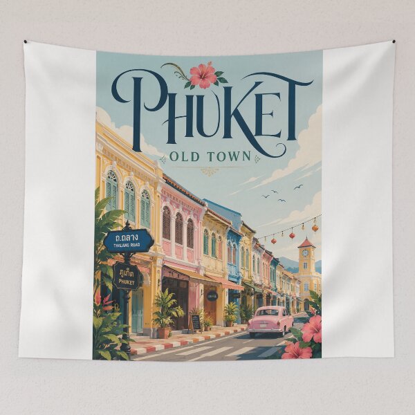 Aperçu de l'œuvre Phuket Vieille ville, rue Thalang, paysage urbain sino-portugais, Thaïlande créée et vendue par Places On Earth.
