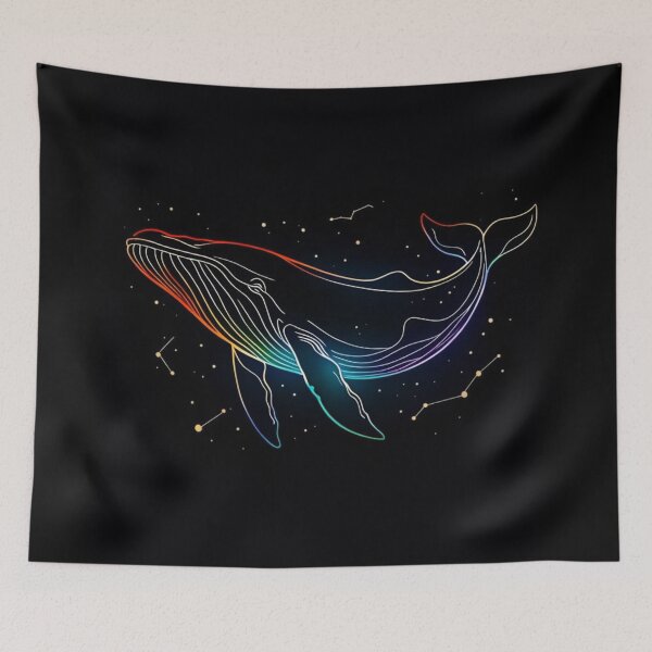 Item preview, Neon Cosmic Whale Rainbow Line Art Space designed and sold by FestivityFinds.