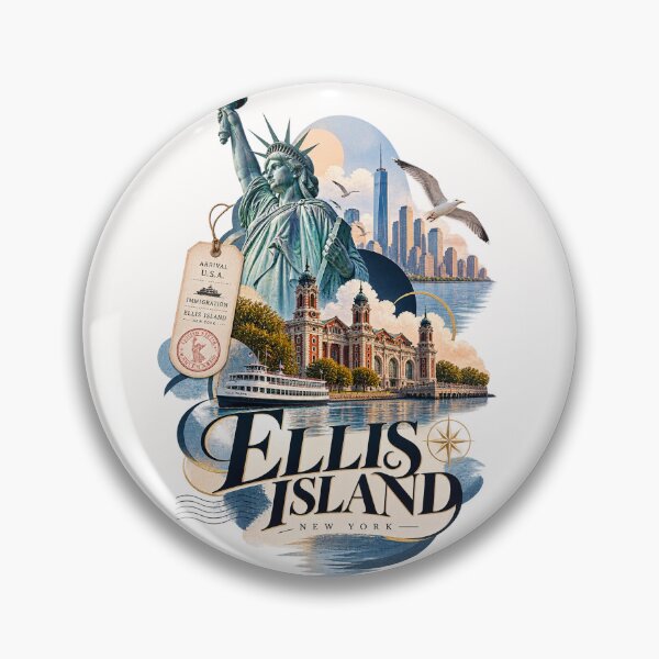Item preview, Ellis Island New York with Statue of Liberty and Manhattan designed and sold by Places On Earth.