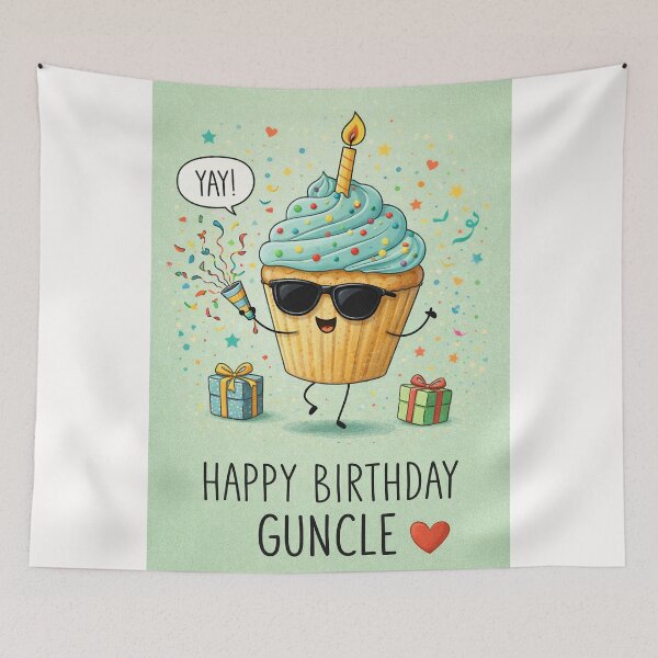 Item preview, Happy Birthday Guncle Cupcake Celebration with Candle Confetti and Gifts designed and sold by Places On Earth.