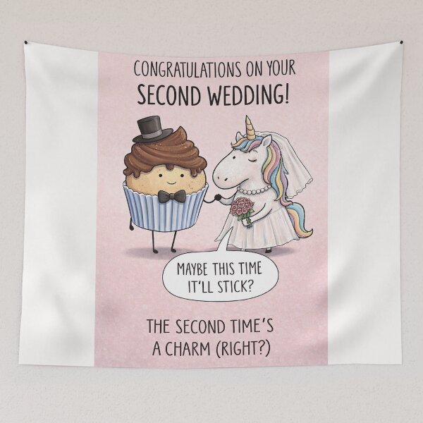 Item preview, Funny Second Wedding Congratulations with Unicorn Bride and Cupcake Groom designed and sold by Places On Earth.