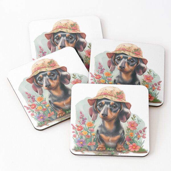 Item preview, Cute Dachshund in Floral Hat – Whimsical Garden Dog Art designed and sold by Luna & Cleo Creative.