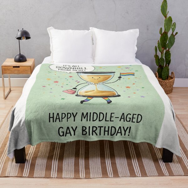 Item preview, Middle Aged Gay Birthday Humor with Rainbow Hourglass and Pride Celebration designed and sold by Places On Earth.