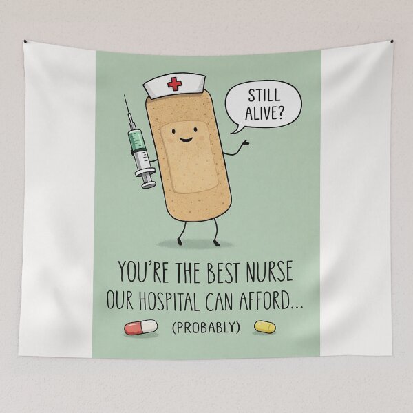 Item preview, Funny Best Nurse Appreciation with Bandage Character and Syringe Humor designed and sold by Places On Earth.