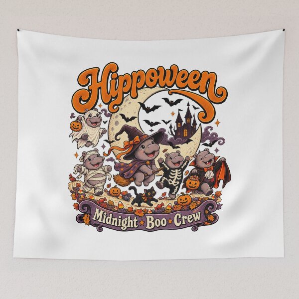 Item preview, Hippoween Boo Crew Ghost Skeleton Funny Hippo Halloween designed and sold by will freed18.