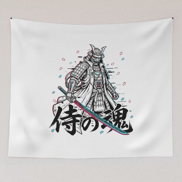 Item preview, Cyberpunk Oni Samurai Soul of the Samurai Glitch Kanji T-Shirt designed and sold by KreatoLab.