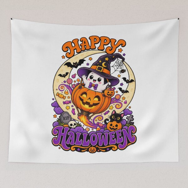 Item preview, Happy Halloween Cute Ghost Pumpkin Balloon Adventure designed and sold by will freed18.
