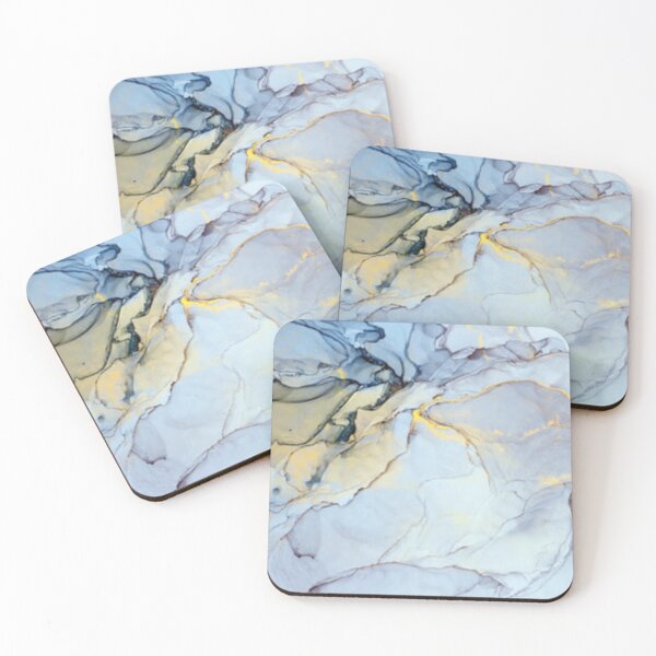 Item preview, Soft Blue and Gold Alcohol Ink Waves Abstract Wall Art  designed and sold by LuxocaDesigns24.
