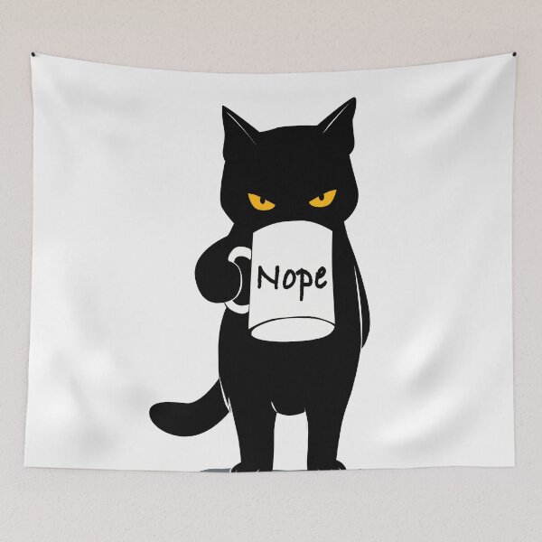 Item preview, Nope - Grumpy Black Cat with Coffee Mug  designed and sold by PurrfectHome.