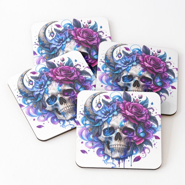 Item preview, Gothic Skull Floral Crescent Moon Blue Purple Dark Fantasy designed and sold by ucpstudio.
