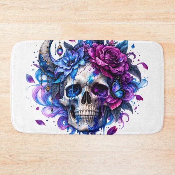 Item preview, Gothic Skull Floral Crescent Moon Blue Purple Dark Fantasy designed and sold by ucpstudio.