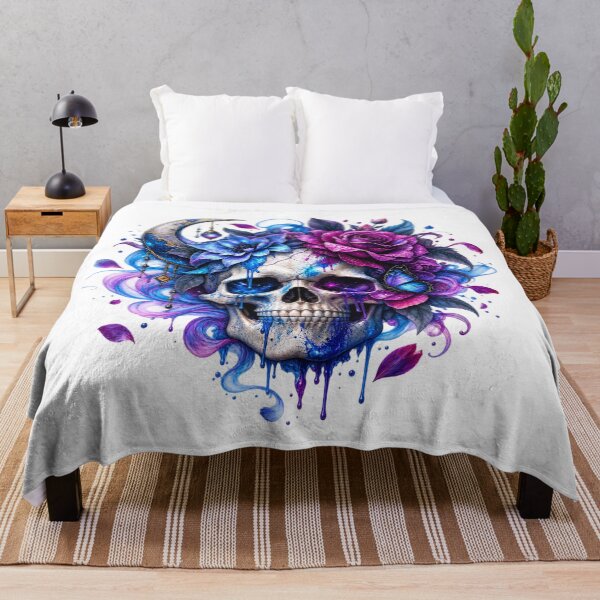 Item preview, Gothic Skull Floral Crescent Moon Blue Purple Dark Fantasy designed and sold by ucpstudio.
