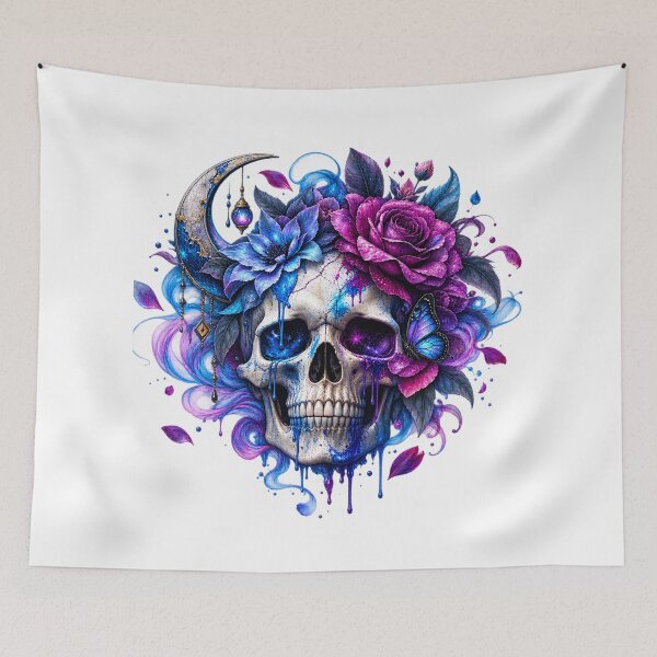Item preview, Gothic Skull Floral Crescent Moon Blue Purple Dark Fantasy designed and sold by ucpstudio.