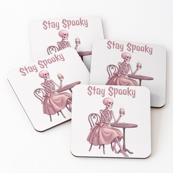 Item preview, Stay Spooky Pink Skeleton Drinking Coffee Pinkoween designed and sold by MythicCotton.
