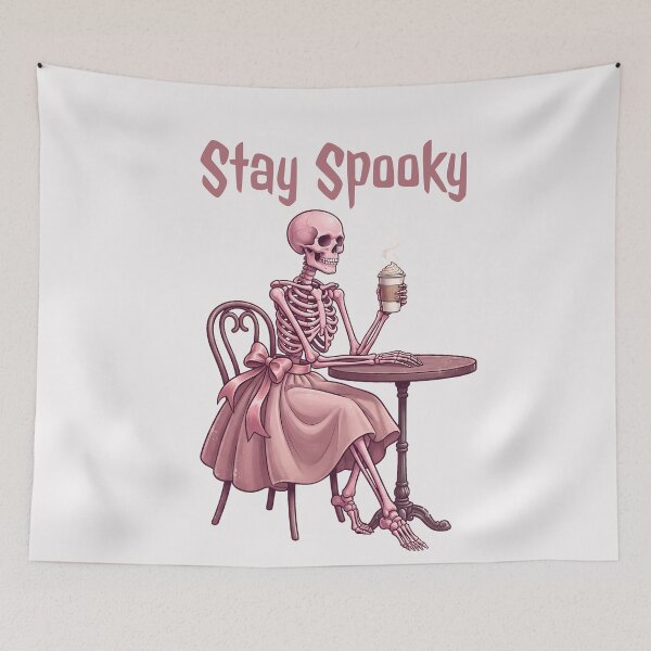 Item preview, Stay Spooky Pink Skeleton Drinking Coffee Pinkoween designed and sold by MythicCotton.