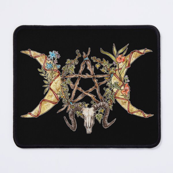 Item preview, Triple Moon Pentagram Ram Skull Pagan Botanical Watercolor Art designed and sold by esmavart.