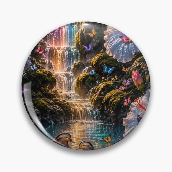Item preview, Mandarin Ducks Rainbow Waterfall Pond designed and sold by nardreelxz.