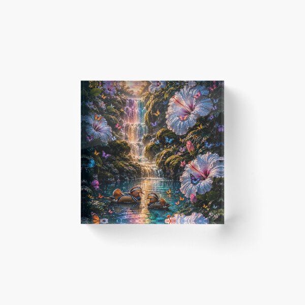 Item preview, Mandarin Ducks Rainbow Waterfall Pond designed and sold by nardreelxz.