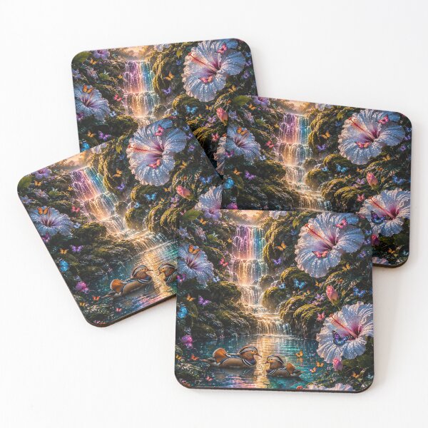 Item preview, Mandarin Ducks Rainbow Waterfall Pond designed and sold by nardreelxz.